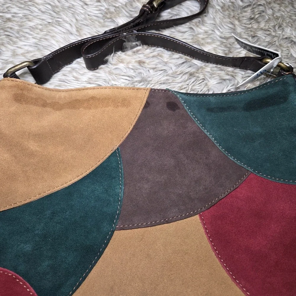 Boho Patchwork Leather Suede Hobo Bag Colorblock Shoulder Purse Y2K Hippie Indie